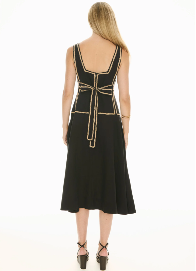 Pol - Marlin Raffia Trim Dress in Black