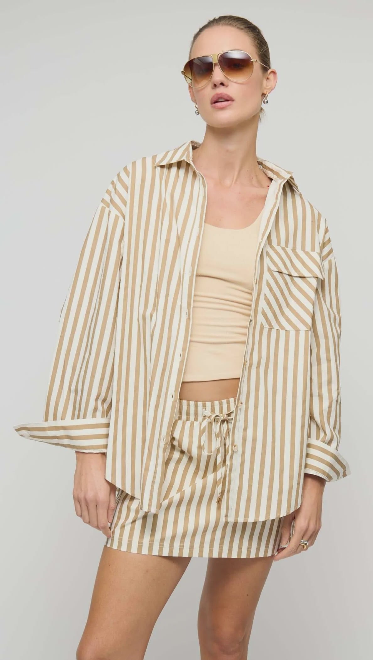 Staple the Label - Zahara Oversized Shirt in Tan Stripe