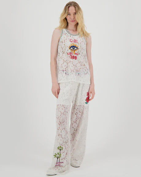 Me369 - Moa Lace Straight Leg Pant in White