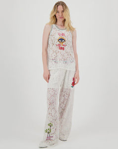 Me369 - Moa Lace Straight Leg Pant in White