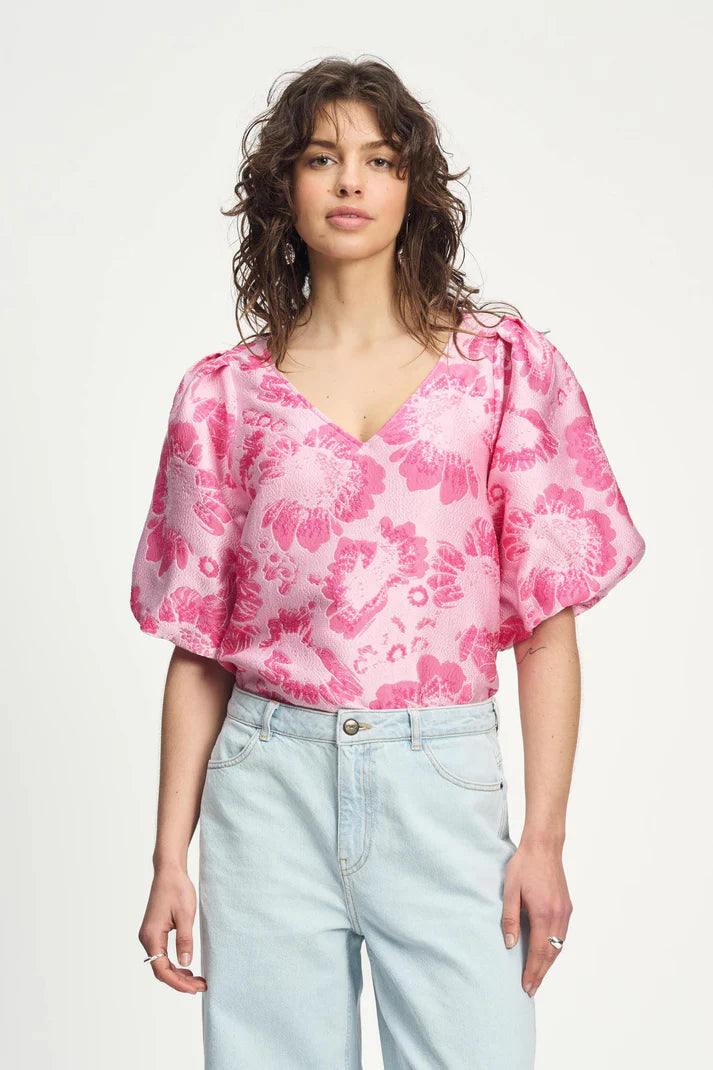 POM - Floral Jacquard Raspberry Top