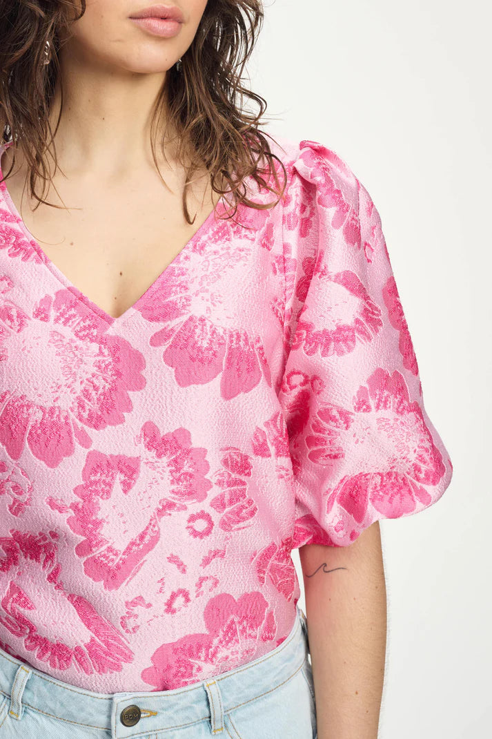 POM - Floral Jacquard Raspberry Top
