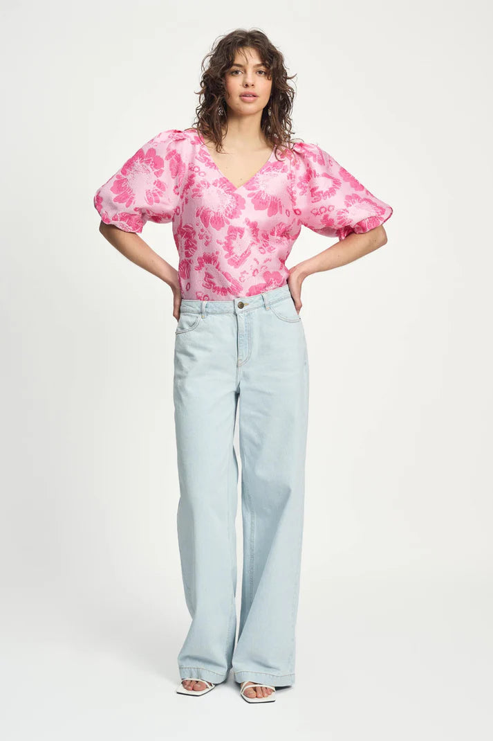 POM - Floral Jacquard Raspberry Top