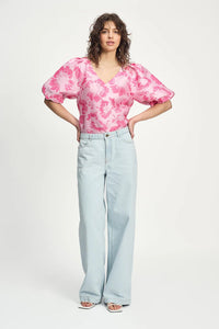 POM - Floral Jacquard Raspberry Top