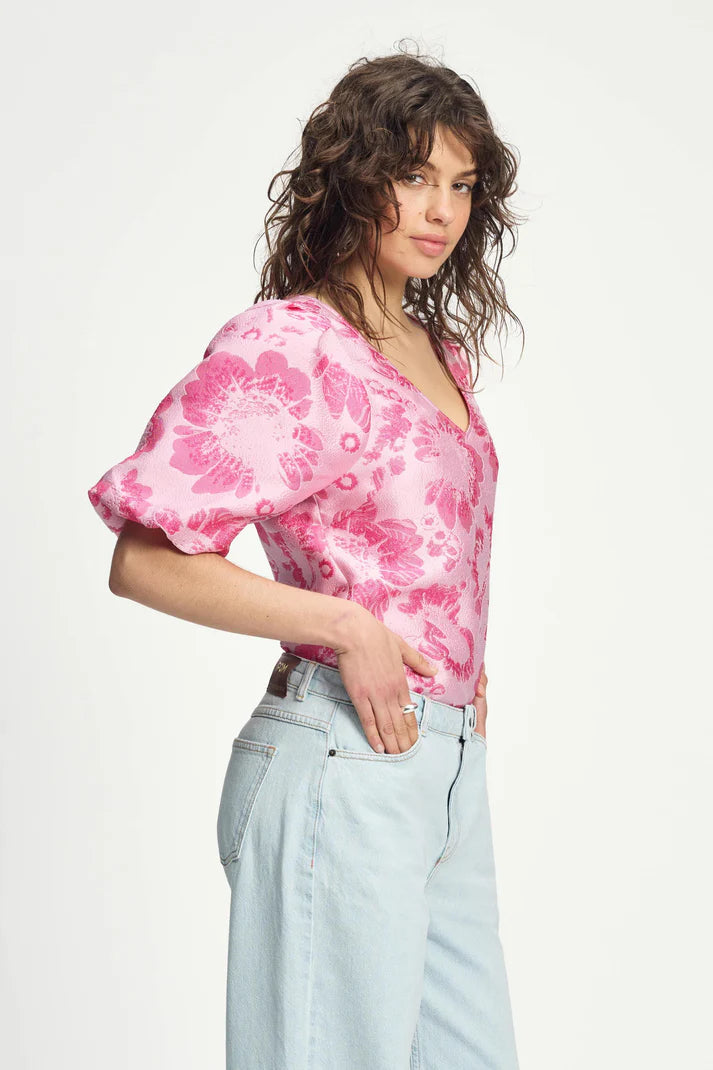 POM - Floral Jacquard Raspberry Top