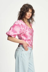 POM - Floral Jacquard Raspberry Top