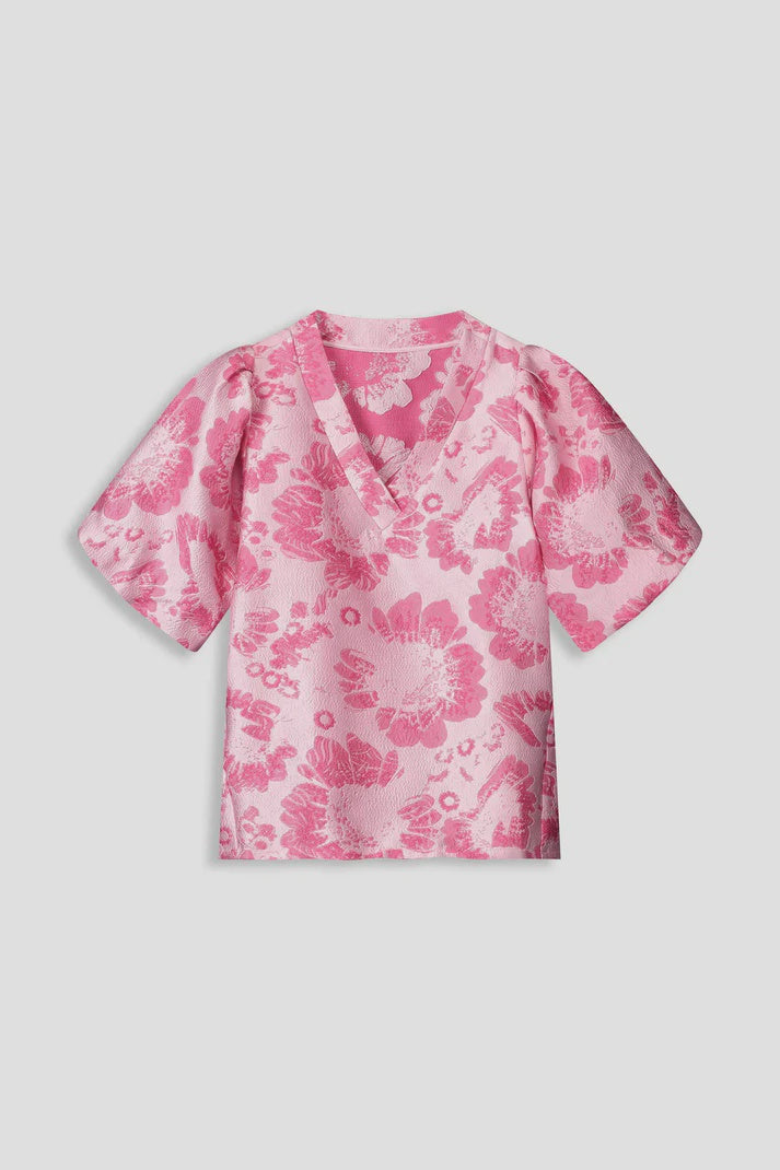 POM - Floral Jacquard Raspberry Top