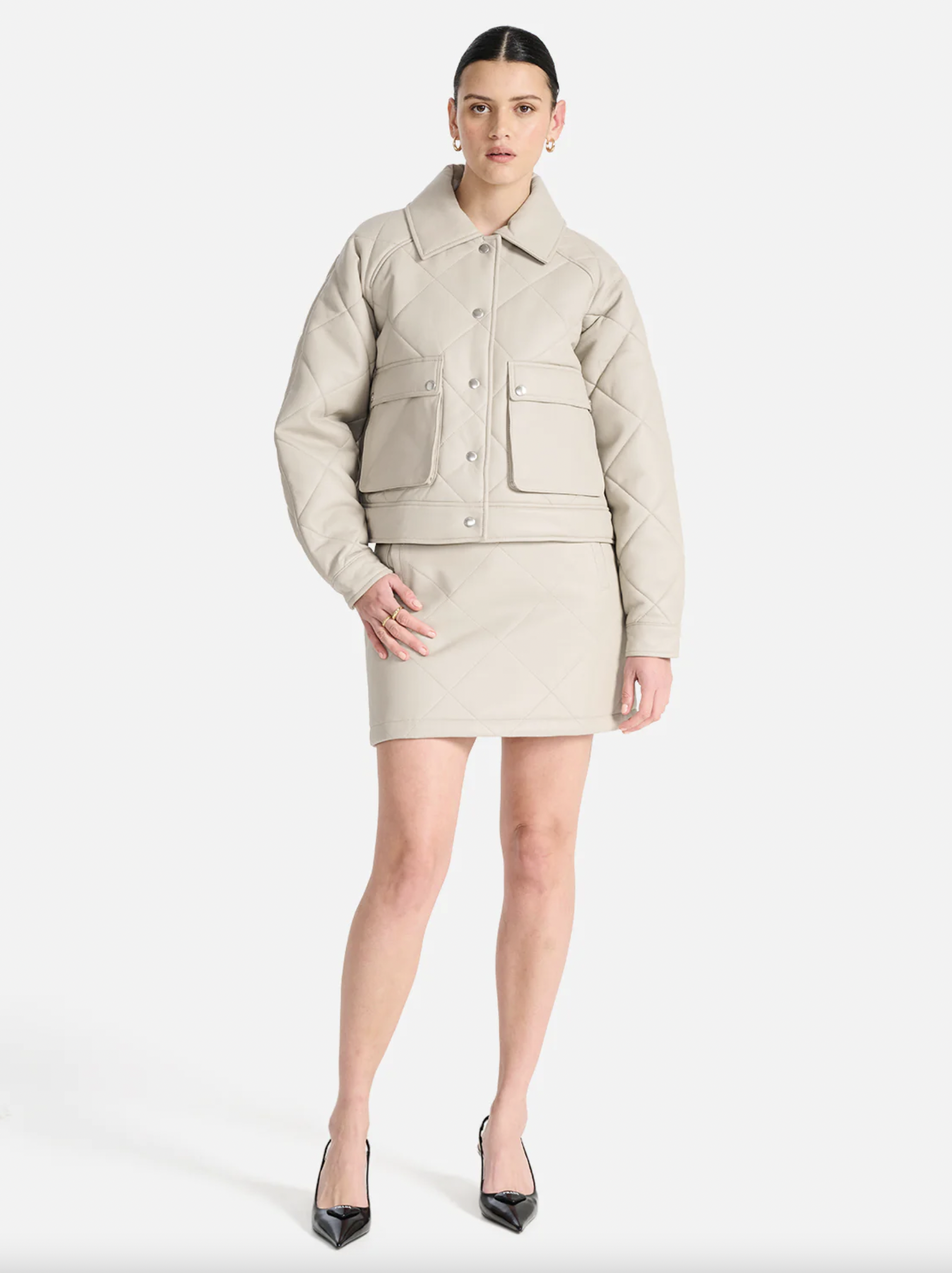 Ena Pelly - Loretta Quilted Leather Jacket in Turtle Dove