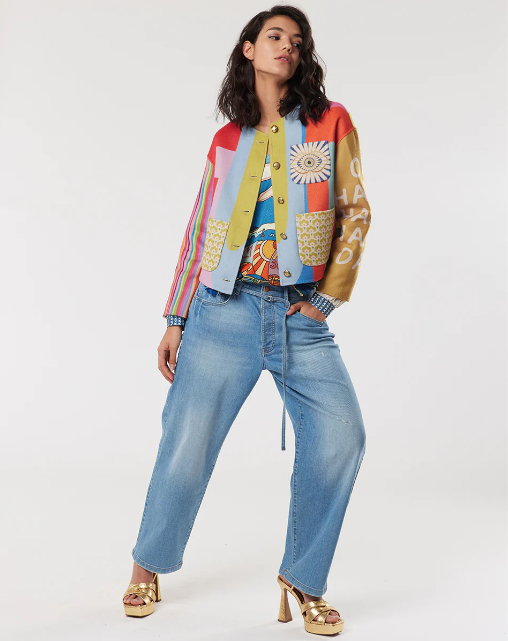 Me369 - Elsa Collarless Cropped Jacket in Hearts