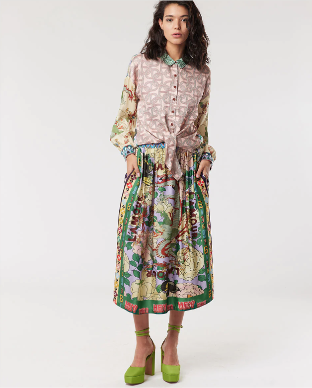 Me369 - Vanessa Printed Midi Skirt in L'Amour